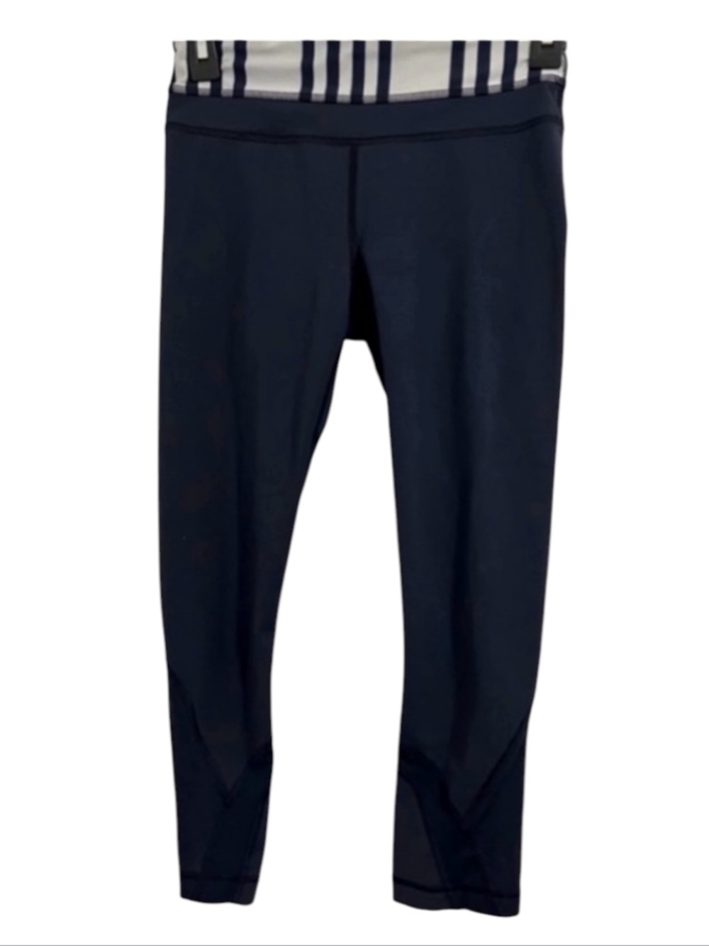 Lululemon Run Inspire women’s 4 crop II blue leggings with stripes on the waist